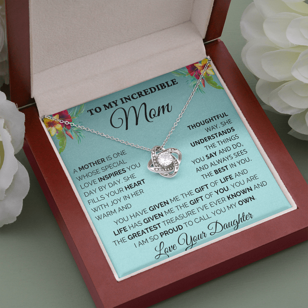 Gift for Mom| Mother's Day, Birthday Gift, Love Knot Necklace Jewelry w/ Custom Message Card, 424eSLD