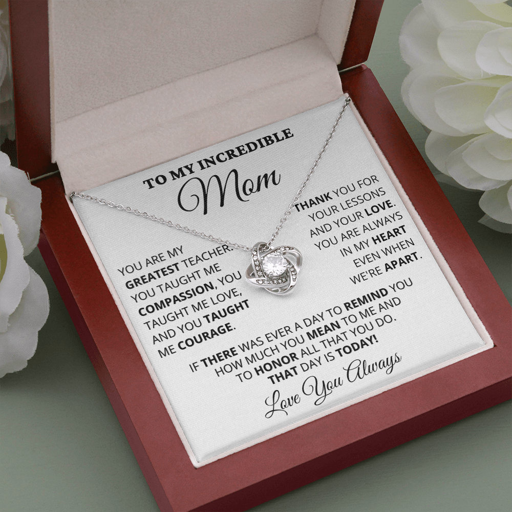 Gift for Mom| Mother's Day, Birthday Gift, Love Knot Necklace Jewelry w/ Custom Message Card, 416GT3