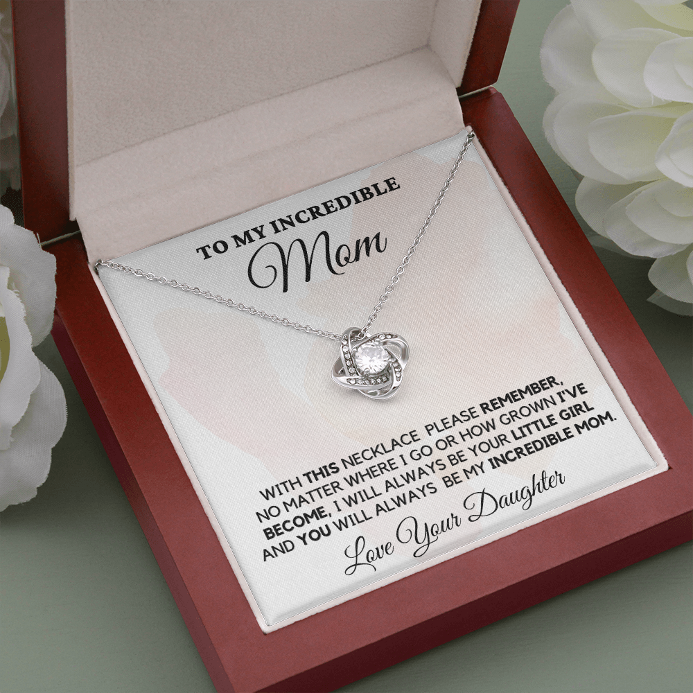 Gift for Mom| Mother's Day, Birthday Gift, Love Knot Necklace Jewelry w/ Custom Message Card, 416TND1c
