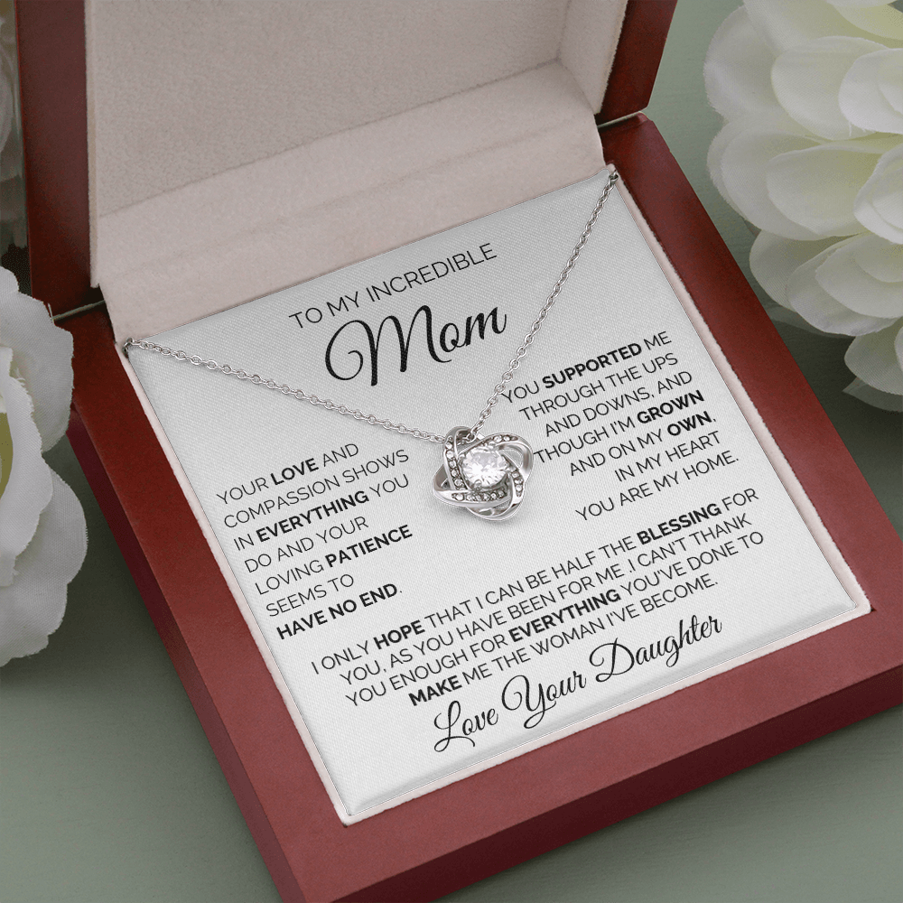 Gift for Mom| Birthday, Mother's Day Gift, Love Knot Necklace Jewelry w/ Custom Message Card, 330YLD2