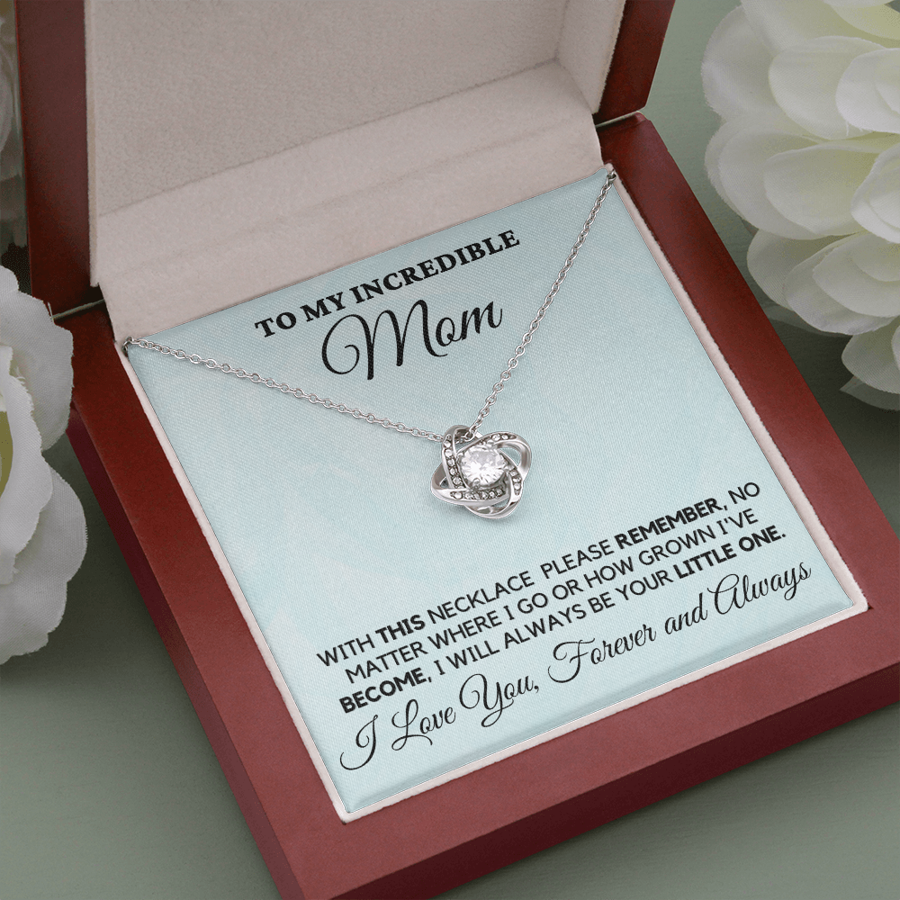 Gift for Mom| Mother's Day, Birthday Gift, Love Knot Necklace Jewelry w/ Custom Message Card, 418TN1a