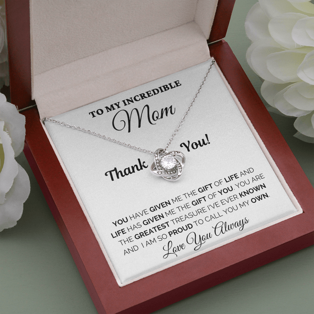 Gift for Mom| Mother's Day, Birthday Gift, Love Knot Necklace Jewelry w/ Custom Message Card, 418GL