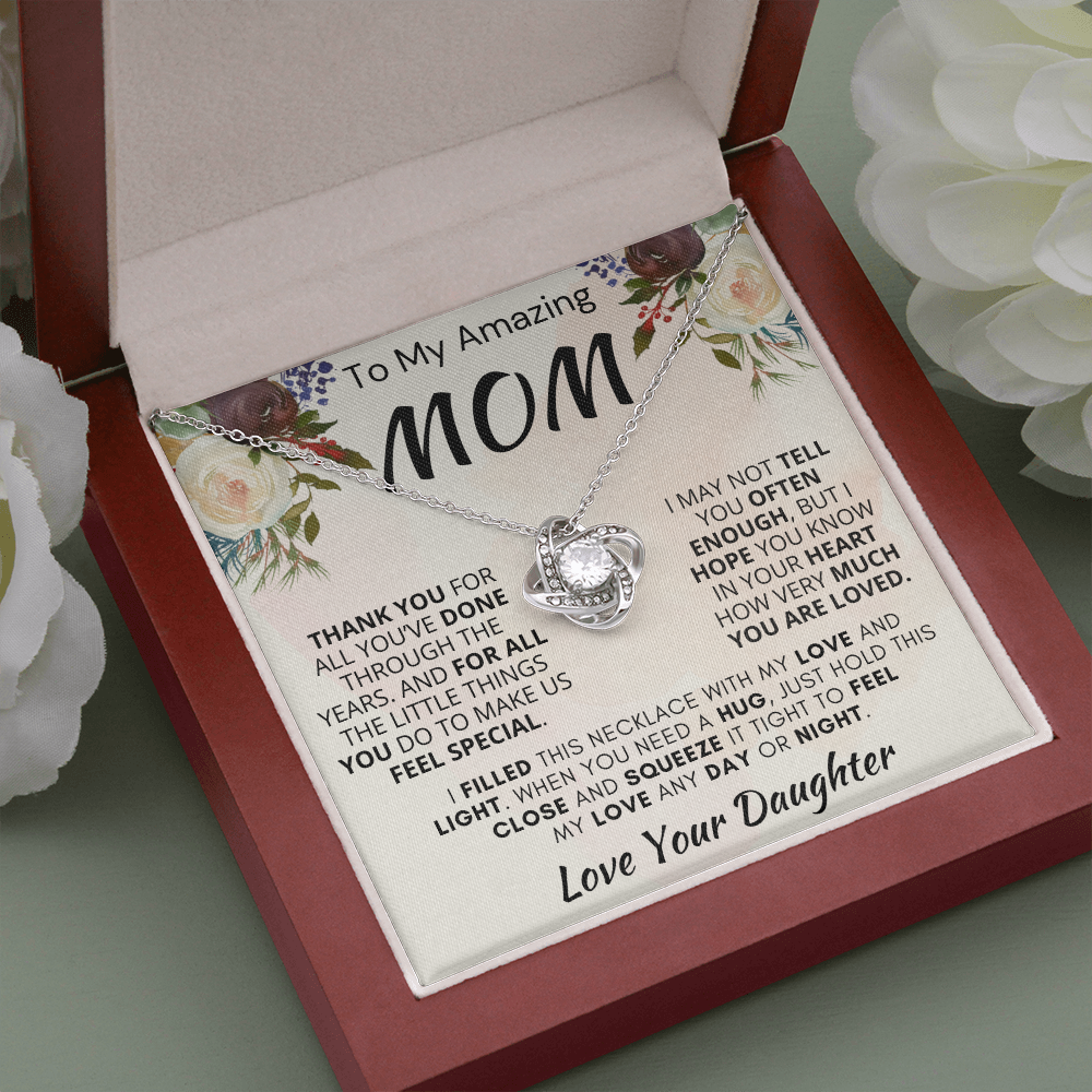 Gift for Mom| 'Thank you, Love Your Daughter,' Love Knot Necklace, 227TY.1Mb